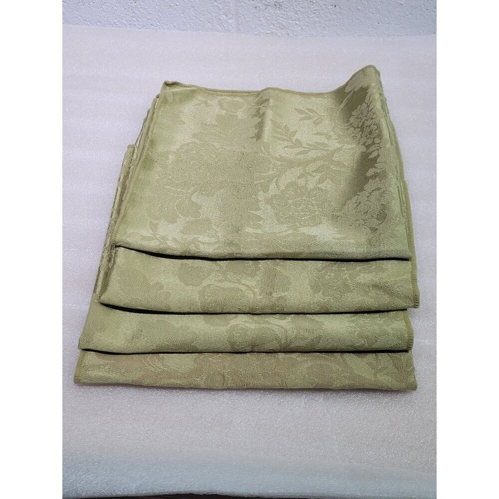 Vintage Liz Claiborne Cloth Damask Floral Napkins Set of 4 2001 Green